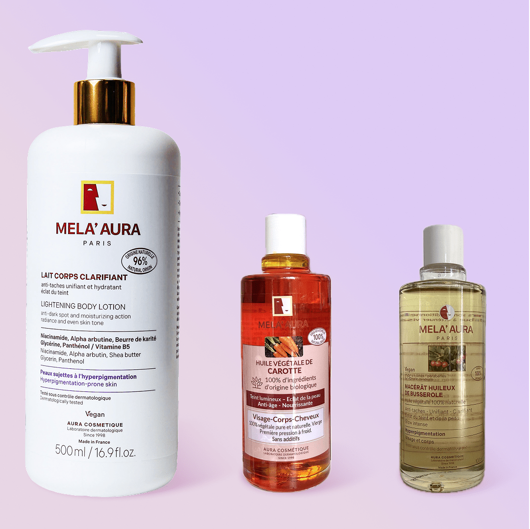 Trio Lait Corps Clarifiant, Huile végétale de carotte et Macérât Huileux de Busserole
