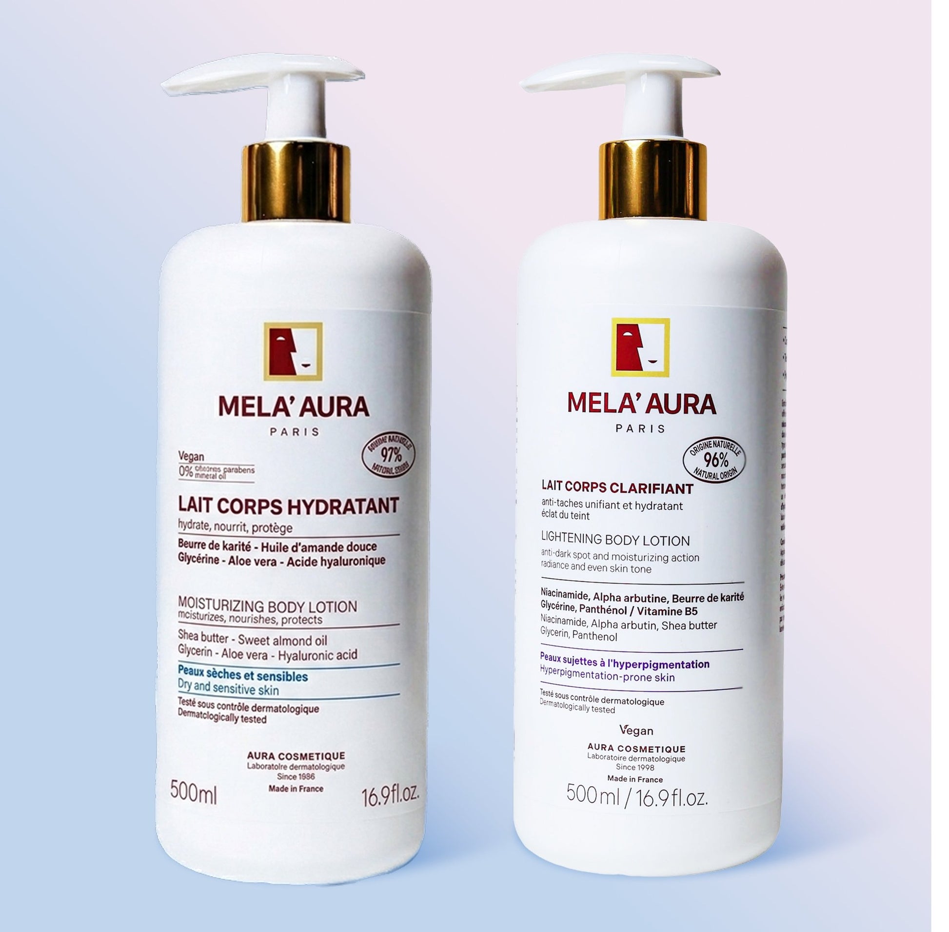 Duo Lait Corps Hydratant et Lait Corps Clarifiant MELA' AURA Duo Lait Corps Hydratant et Lait Corps Clarifiant MELA' AURA
